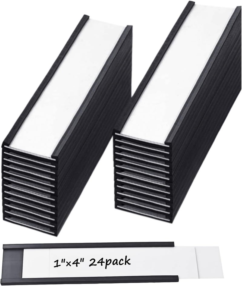 EDSRDUS 24 Pack 1" × 4" C Channel Magnetic Label Holder for Metal Racks Shelves Tool Box Drawers Magnetic File Cabinet Labels - Image 1